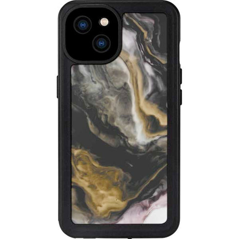Gold Blush Marble Ink iPhone 15 Plus Waterproof Case